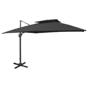 Parasol déporté inclinable carré 300x300cm mât aluminium Noir