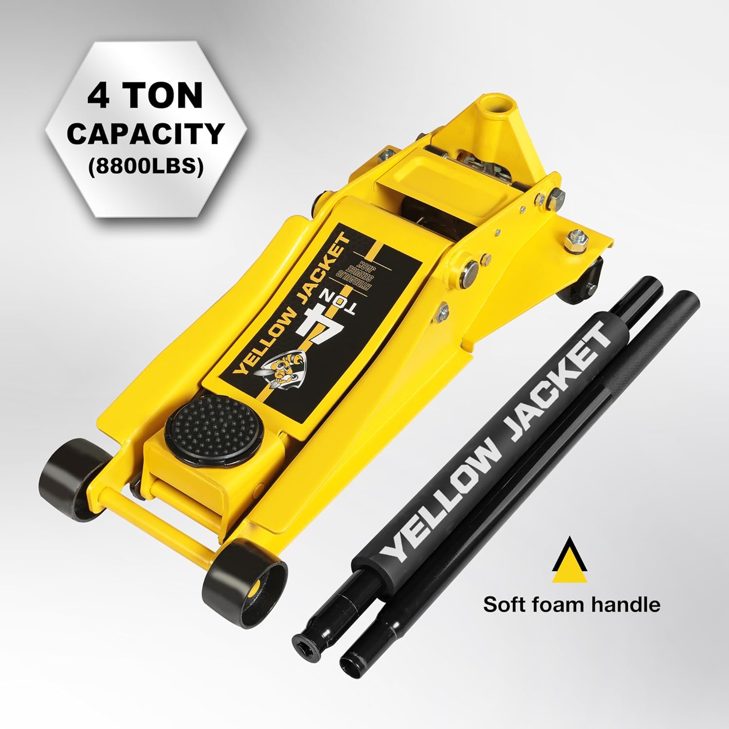 YELLOW JACKET Low Profile Floor Jack with Dual Pumps Quickly Lift Hydraulic Car Jack with Pad, 4 Ton (8,800 lb) Capacity - Image 3