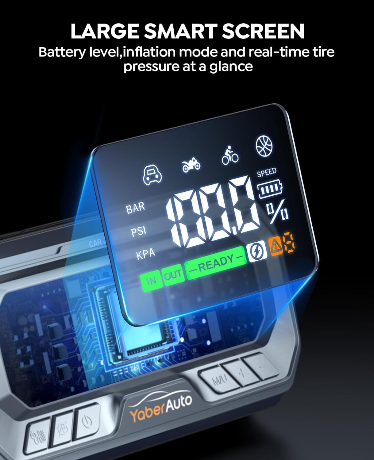 YaberAuto 12-in-1 Jump Starter with Air Compressor 8000A 160PSI 65W Charging, Portable Car Battery Jump Starter (All Gas/12L Diesel) Jump Box Car Battery Jumper Starter Portable Jumper Cables, 160W DC - Image 6