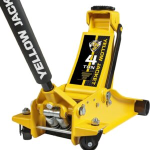 YELLOW JACKET Low Profile Floor Jack with Dual Pumps Quickly Lift Hydraulic Car Jack with Pad, 4 Ton (8,800 lb) Capacity