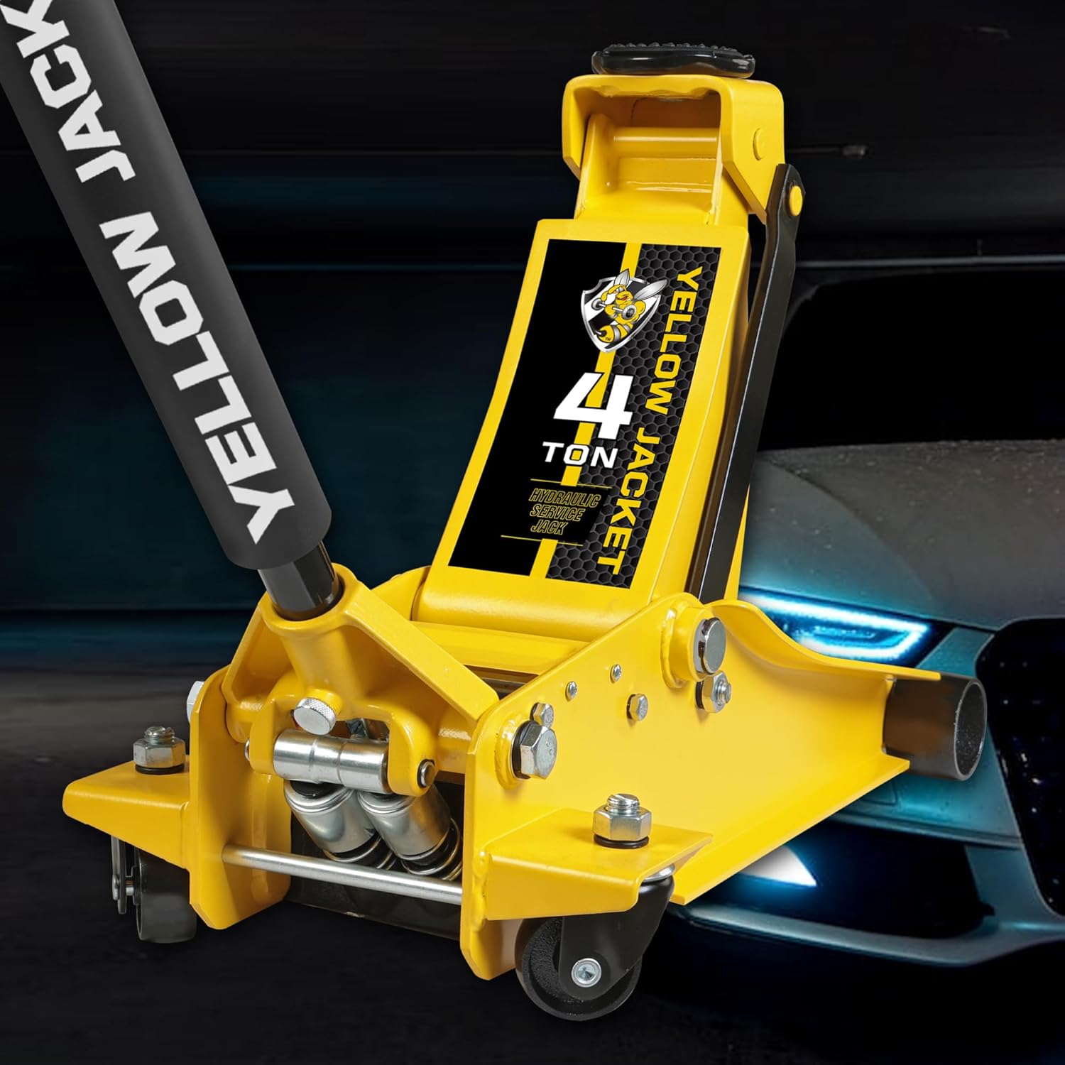 YELLOW JACKET Low Profile Floor Jack with Dual Pumps Quickly Lift Hydraulic Car Jack with Pad, 4 Ton (8,800 lb) Capacity - Image 7