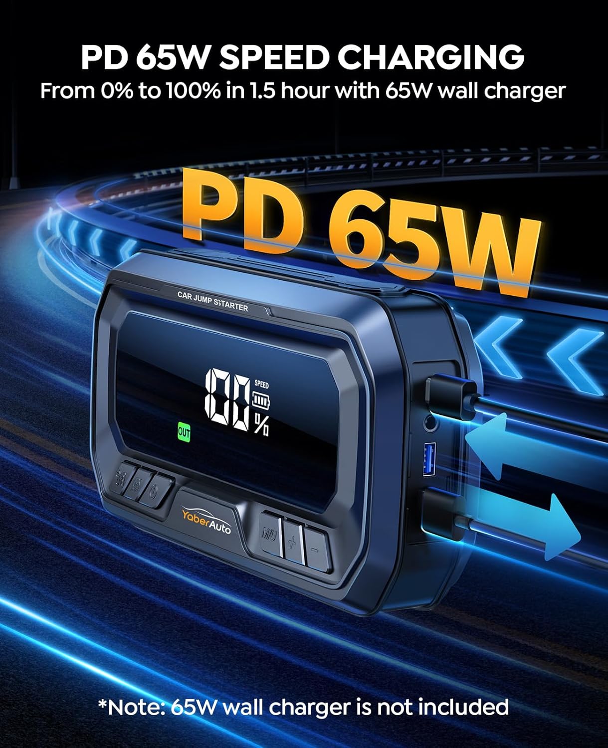 YaberAuto 12-in-1 Jump Starter with Air Compressor 8000A 160PSI 65W Charging, Portable Car Battery Jump Starter (All Gas/12L Diesel) Jump Box Car Battery Jumper Starter Portable Jumper Cables, 160W DC - Image 3