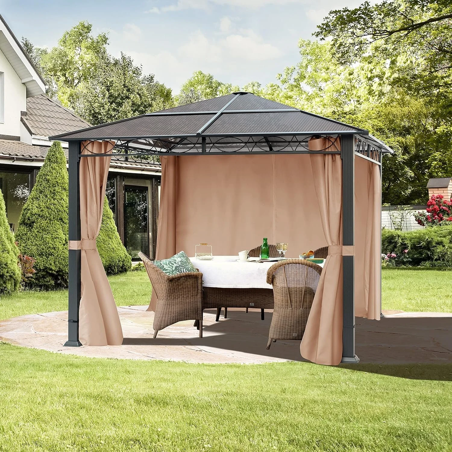 3×3,65m Tuinpaviljoen grey Polycarbonaat platen Gazebo Tuin, Patio Tenten, Paviljoententen, Trouwpaviljoen